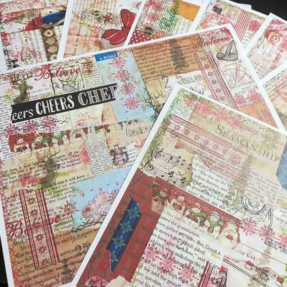 Christmas Junk Journal Ephemera Collage Prints 10 Pages Grunge Look mq - Picture 2 of 12